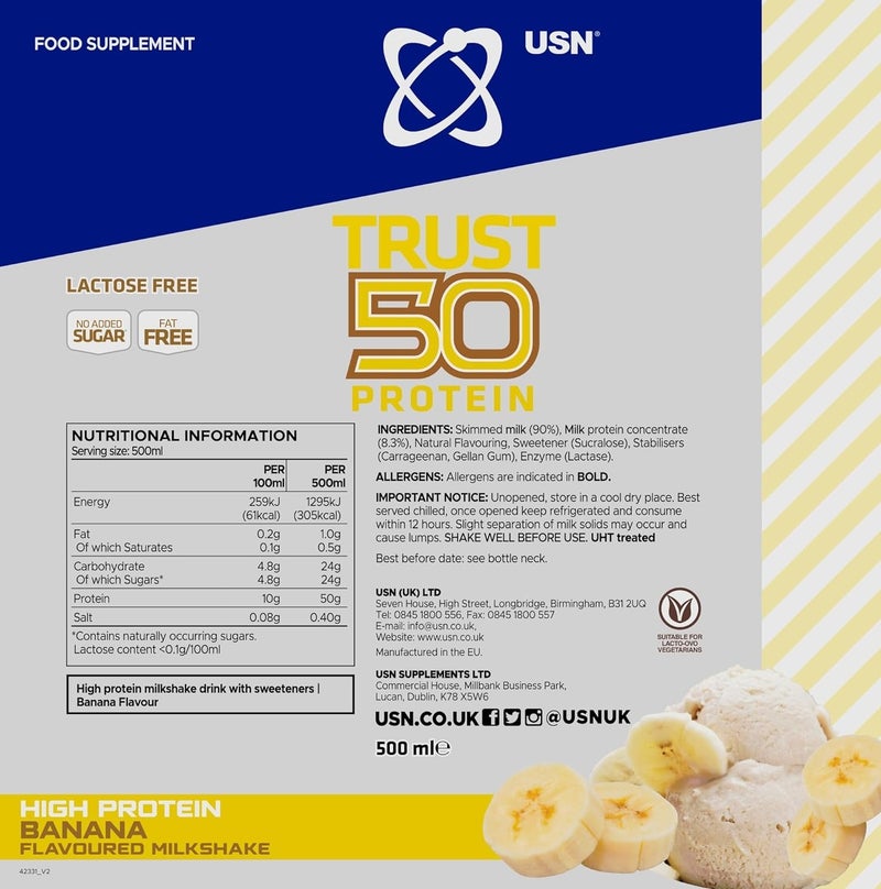 يو إس إن تراست بروتين فيول بالموز، 500 مل، عبوة من 6 قطع - Image 2